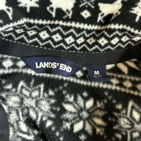 Lands' End Women's Black & White Fair Isle 1/4 Zip Fleece Pullover Casual - Picture 9 of 10